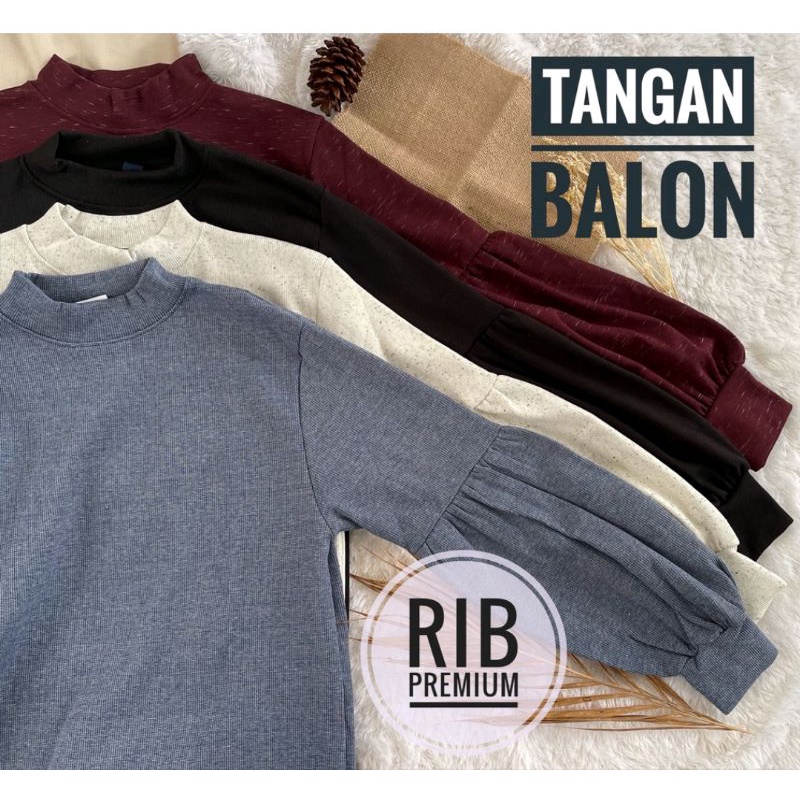 Kaos Oversize Rib Premium Tangan Balon / Blouse wanita / Puffy Blouse / Pluffy Blouse / Kaos Tangan 