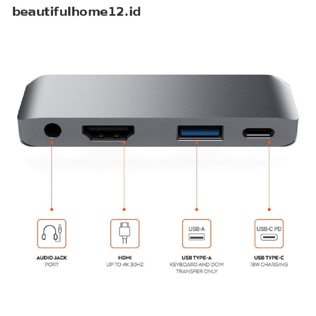 【beautifulhome12.id】 USB C HUB Type C Adapter USB C to 3.5mm headphone 4K HDMI PD Dongle For iPad Pro .