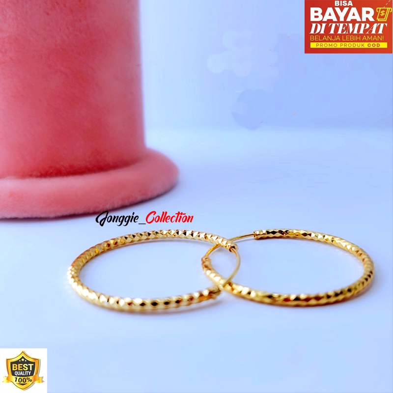 Anting wanita bulat Gipsy Perak gold Ukir Import Kualitas Premium Murah meriah xuping titanium keren mewah simple untuk dewasa anting wanita murah anting import xuping anting bulat anting model ukir anting lingkar