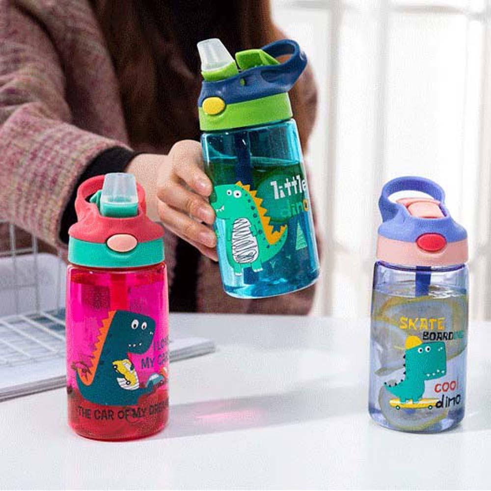 Needway Water Sippy Cup Portable Anak Anti Bocor Air Kartun Dinosaurus Sedotan Botol Air