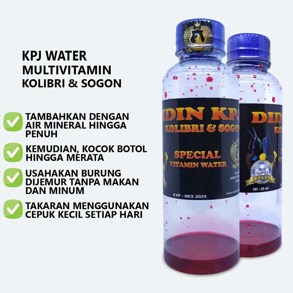 KPJ WATER VITAMIN KOLIBRI DAN SOGON | MINUMAN VITAMIN DOPING KOLIBRI KONIN SOGON CEPAT BUKA PARUH BUKPAR