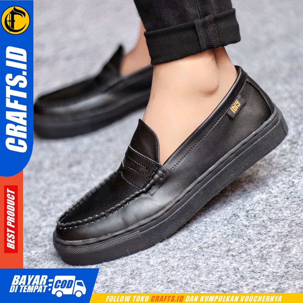 Sepatu Slip On Pria Sepatu Casual Pria Formal Kulit Pu Sepatu Pantofel Kerja Kantor Kuliah Kondangan Sepatu Slop Pria Sepatu Hitam Pria CRAFTS TRAVIS