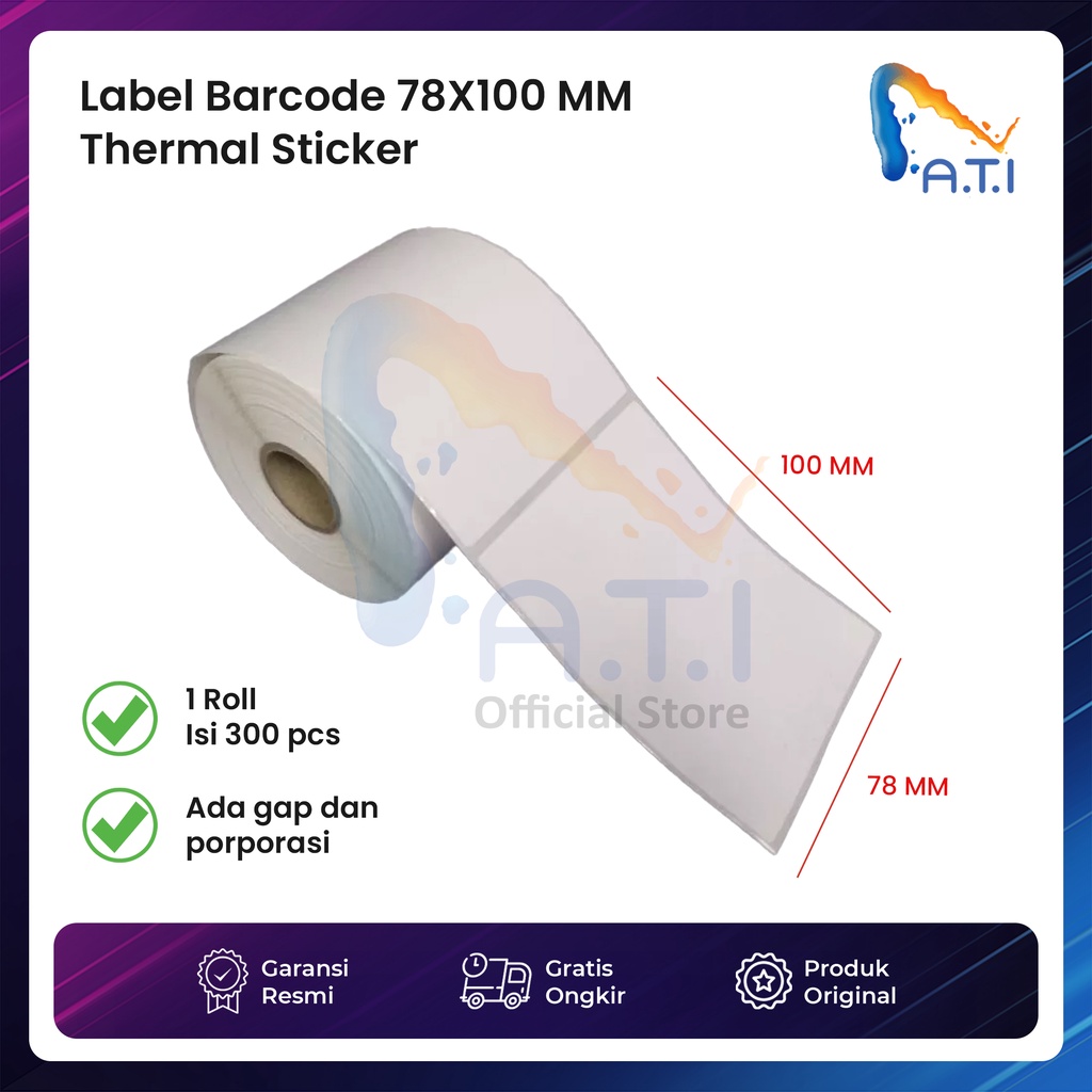 

LABEL BARCODE 78x100mm KERTAS STICKER LABEL THERMAL 78 x 100 mm Isi 300 PCS