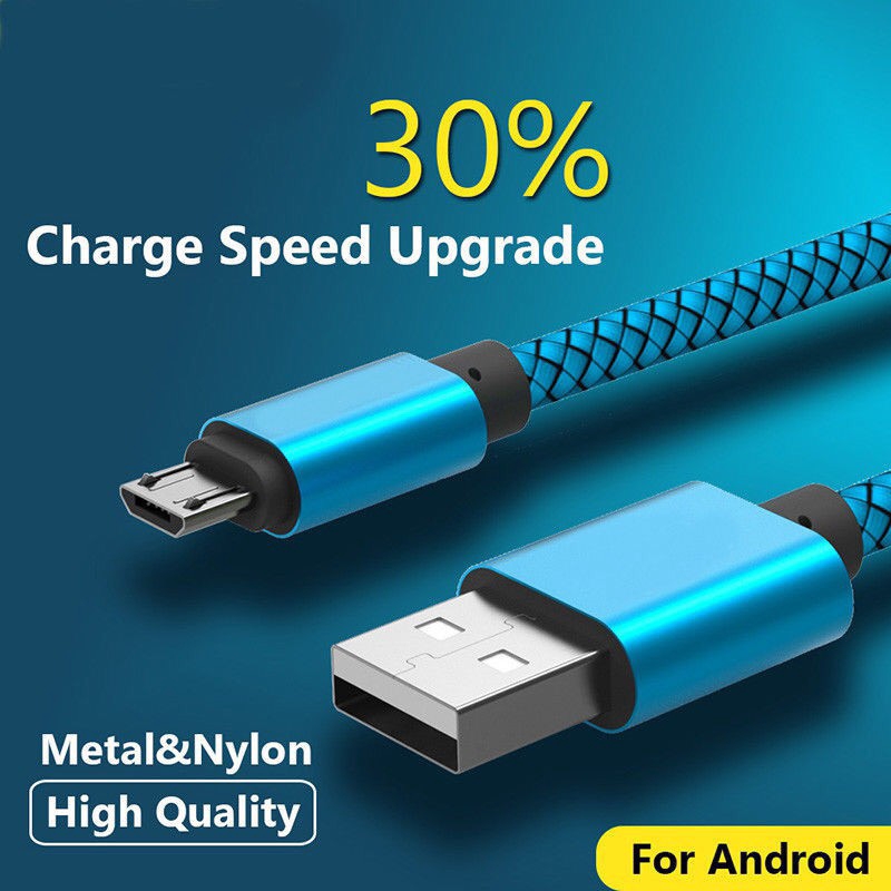 Kabel Data/Charger Mikro USB QC Bahan Nilon Kepang untuk Android