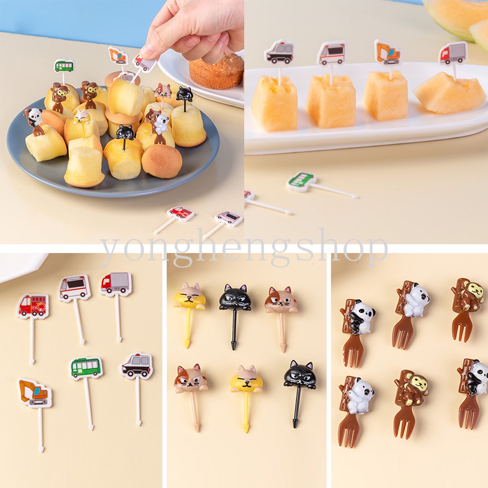 6pcs / set Garpu Tusuk Gigi Desain Kartun Kucing Koala Beruang Untuk Makanan Ringan Anak