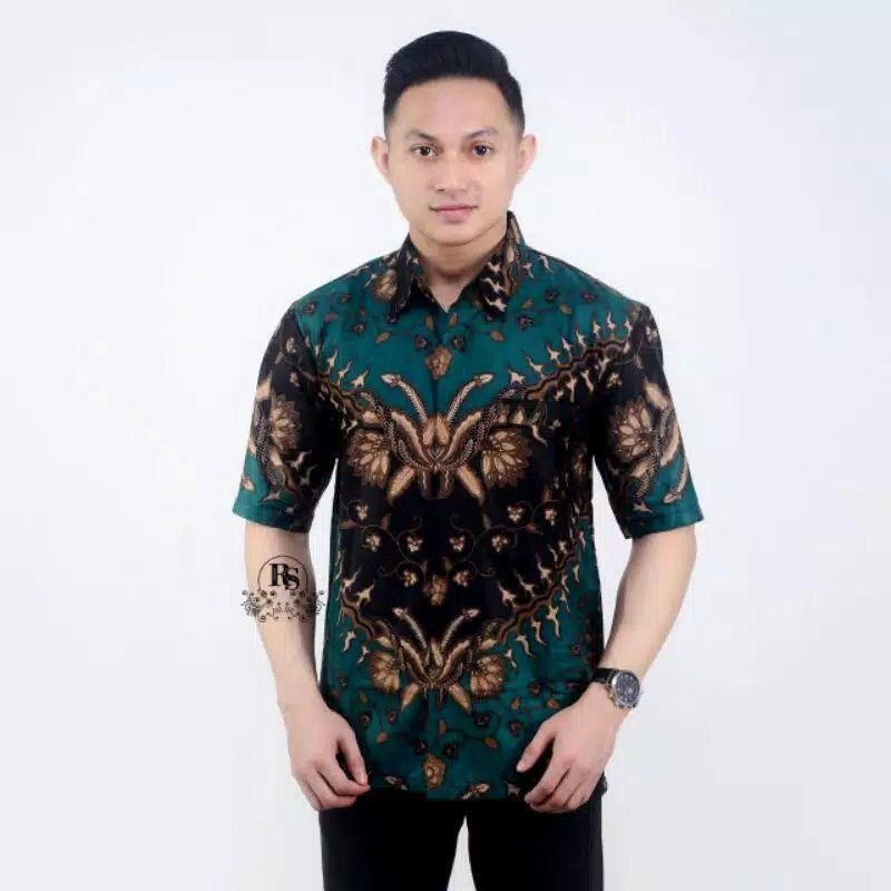 kemeja batik pria lengan pendek keris Hijau