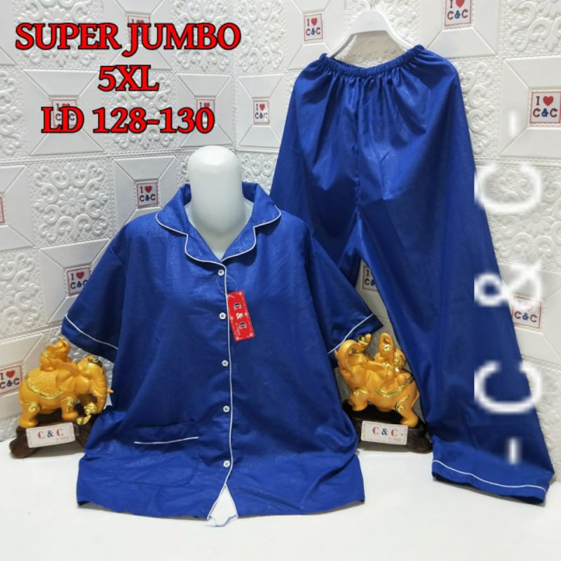 CNC - BAJU TIDUR WANITA SUPER JUMBO CP 5XL/LD 130/HEMBOS-Biru bca