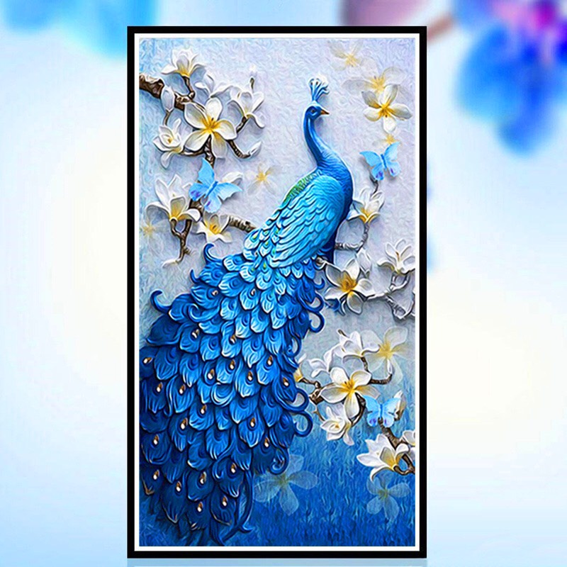 DIY Diamond Painting FUll 5D Terbaru Merak Biru Dan Bunga No 6666