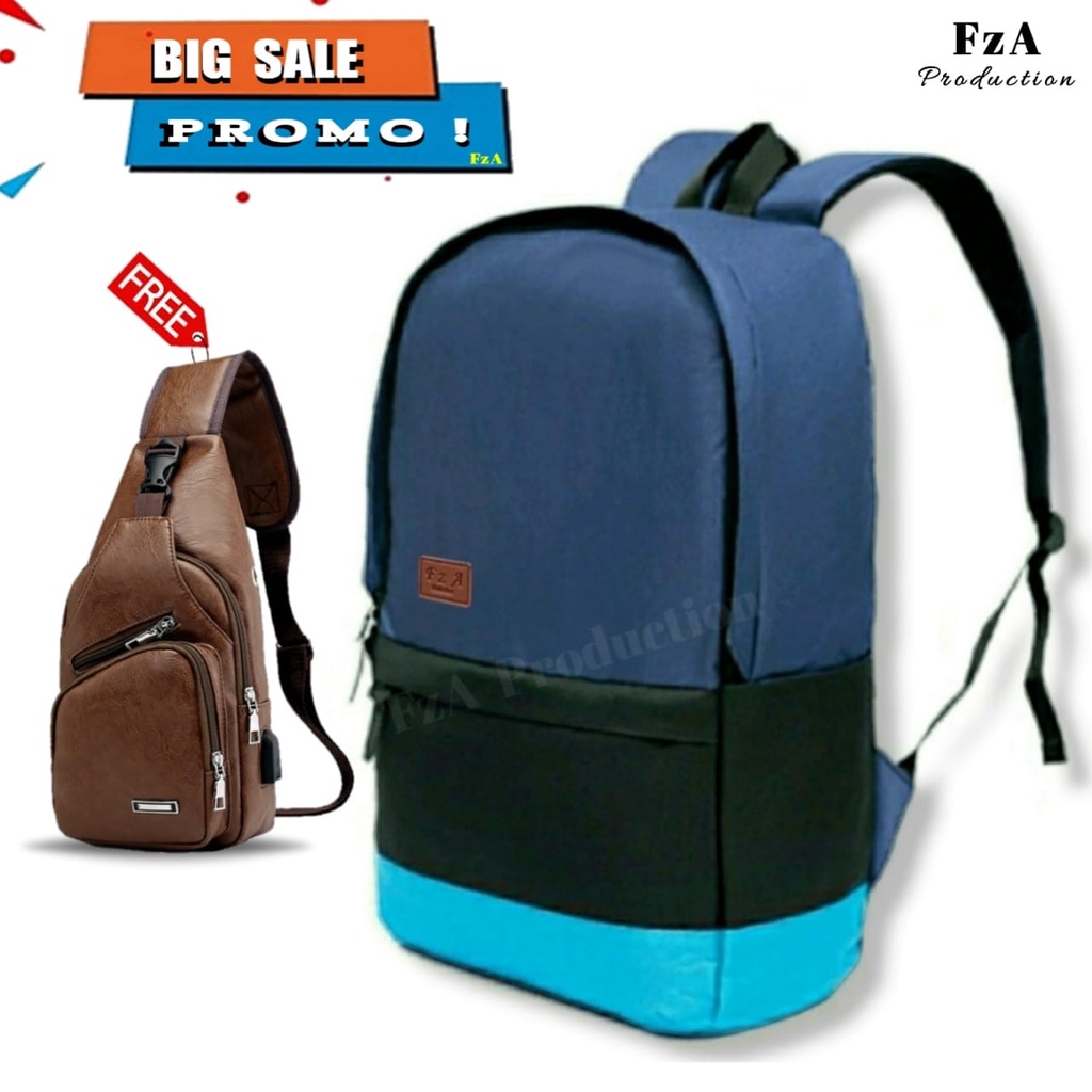 Tas Ransel Punggung Distro Casual Pria Wanita / Tas Ransel Laptop Original - FzA FREE Tas Slempang Kulit