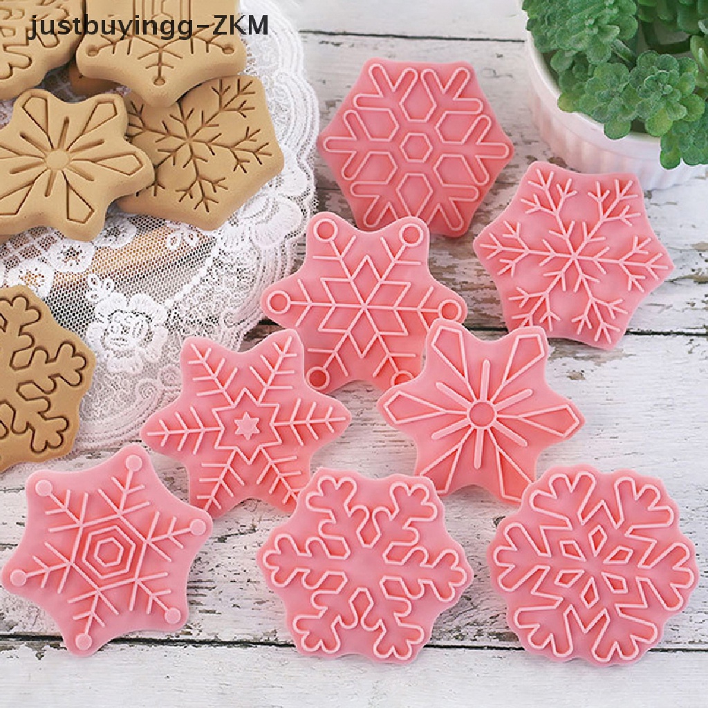 8pcs / set Cetakan Pemotong Kue Kering Bentuk Kepingan Salju Model Timbul Untuk Natal