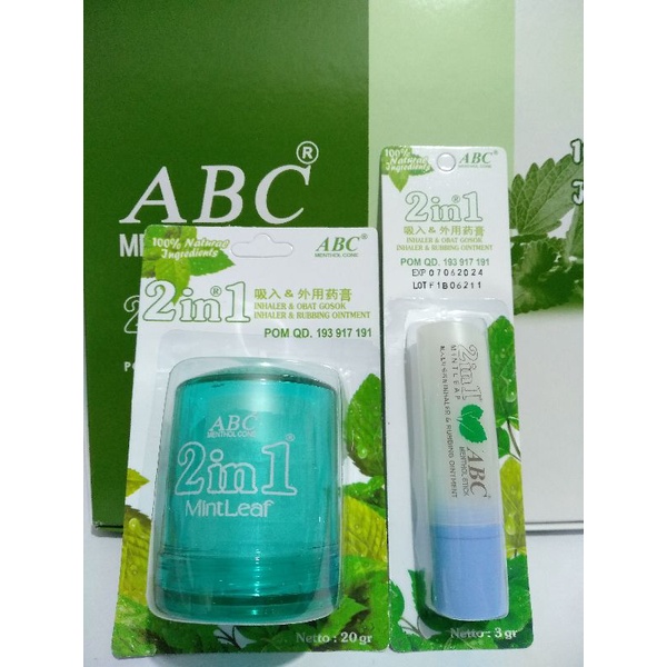 ABC Menthol Mentol cone inhaler obat gosok besar 20gr Bonus 3gr
