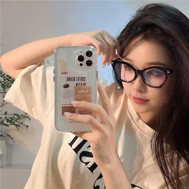 Case Bahan Akrilik Transparan Motif Coklat Kopi Untuk iPhone 11 7Plus 8Plus Xr XS 13 12 Pro Max