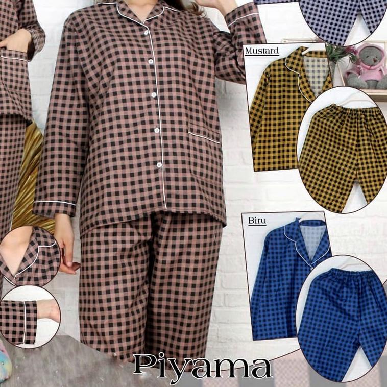 ➢ JNV - Piyama PP Katun Premium - Motif Kotak - Baju Tidur Lengan Panjang ♪