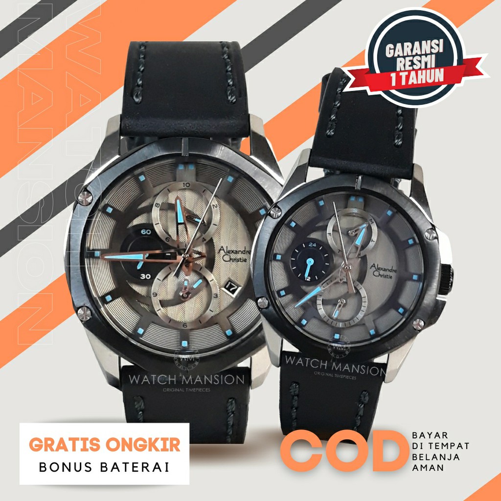 JAM TANGAN COUPLE ALEXANDRE CHRISTIE 6589 AC6589 LEATHER STRAP ORIGINAL GARANSI FREE BATERAI