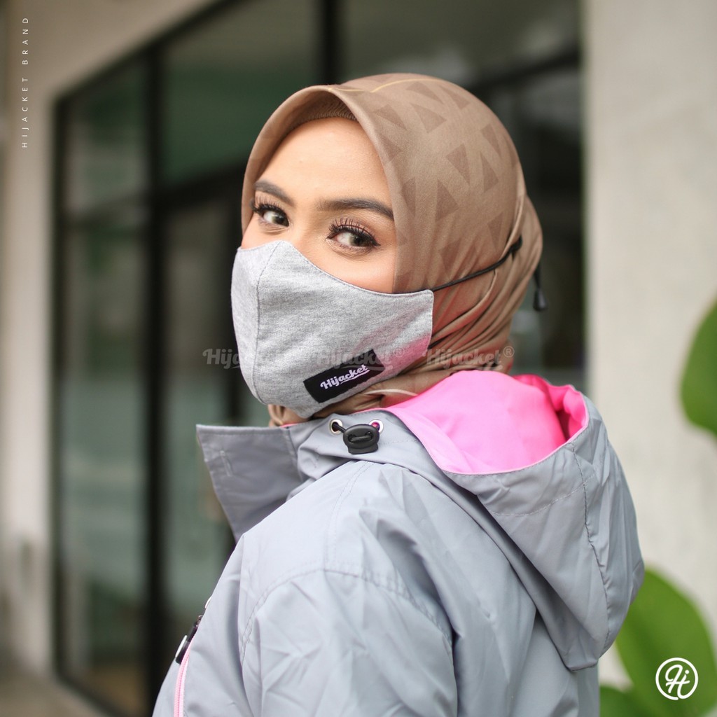 Masker Hijab polos 2ply, Masker Hijab Hijacket, Masker Hijab terlaris-GREY
