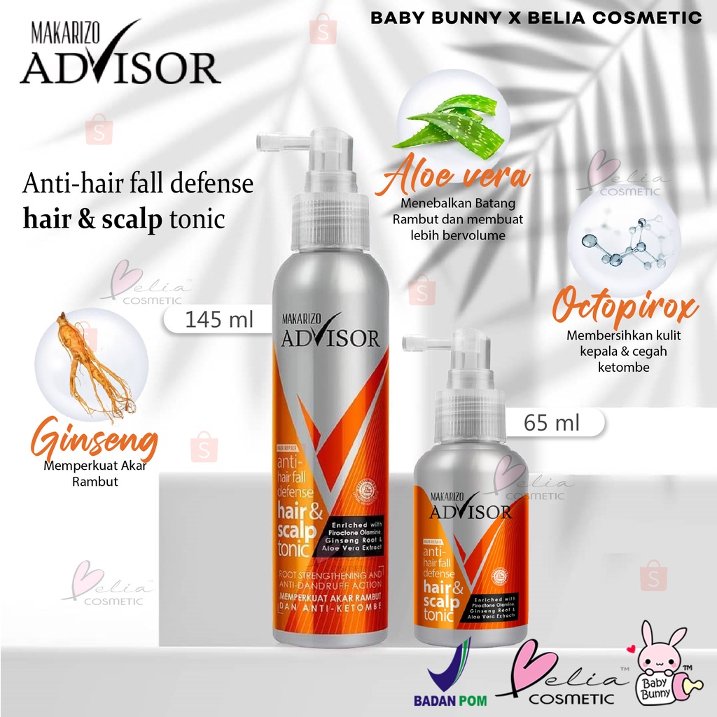 ❤ BELIA ❤ MAKARIZO Advisor Hair &amp; Scalp Tonic 145mL &amp; 65ml | Perawatan Rambut Rontok dan Ketombe (BPOM)