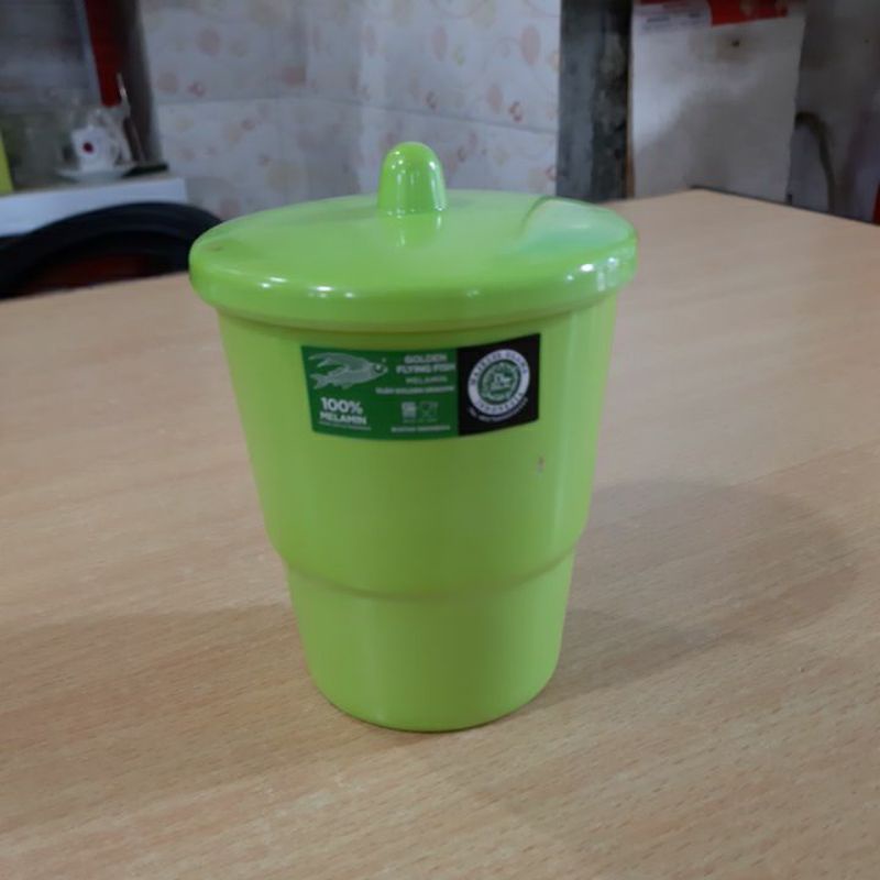 Gelas Minum Melamin Golden Flying Fish 300 ML + Tutup