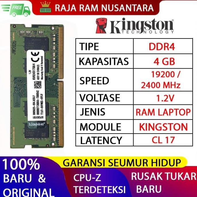 Ram Laptop/ RAM LAPTOP KINGSTON DDR4 4GB 2400 MHz 19200 ORI GAMING RAM NB DDR4 4GB | RAM LAPTOP