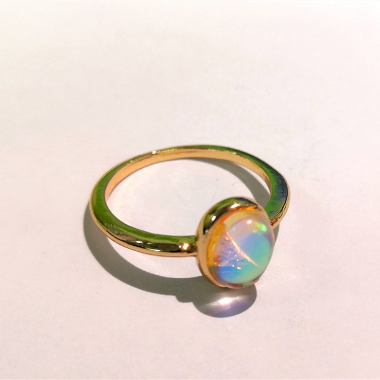 Cincin Emas Wanita Lapis Hias Opal Zircon Warna-Warni Korea Style Cincin Titanium Wanita