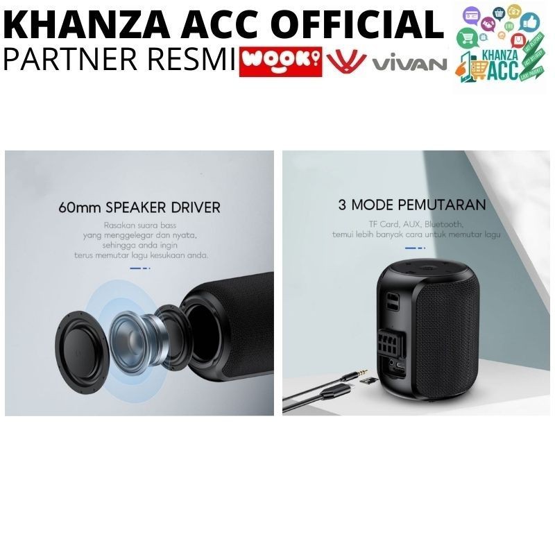 KHANZAACC Vivan VS12 Bluetooth Speaker Surround Sound 360° Waterproof IPX6 Hi-Fi TWS Micro SD AUX