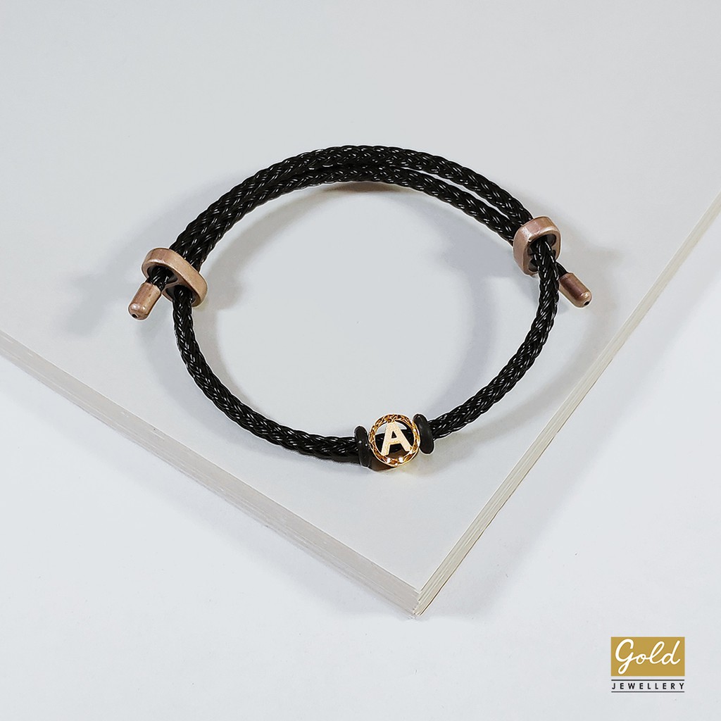 Gelang tali emas kuning 700 16k charm inisial alphabet huruf A blt