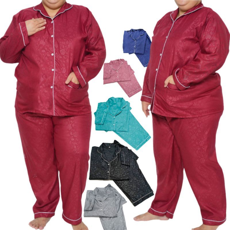 Baju Tidur Piyama JUMBO 3in1 Katun Embos Pakaian Wanita