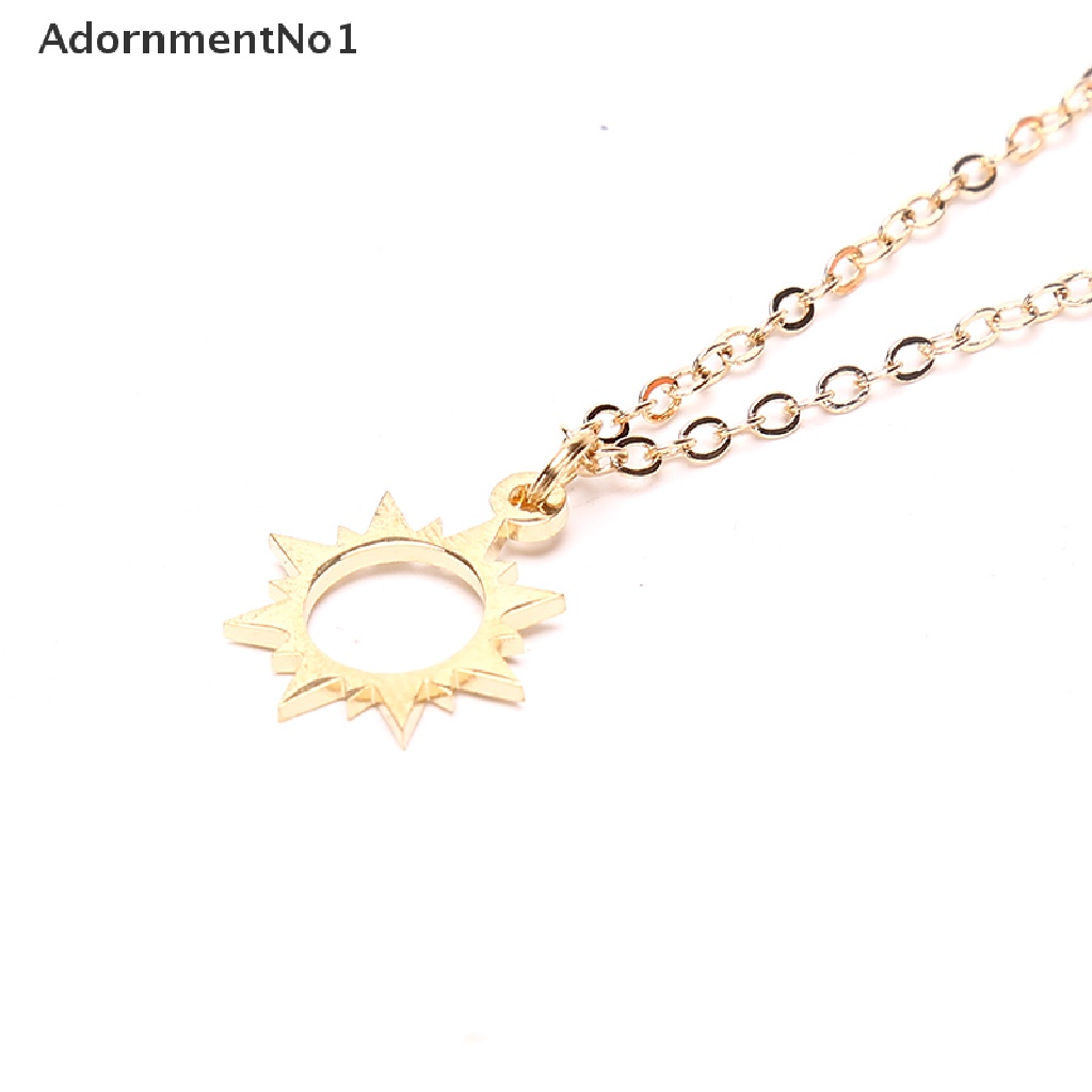 (AdornmentNo1) 2pcs / Set Kalung Rantai Stainless Steel Liontin Bulan + Matahari Untuk Pasangan / Pria / Wanita