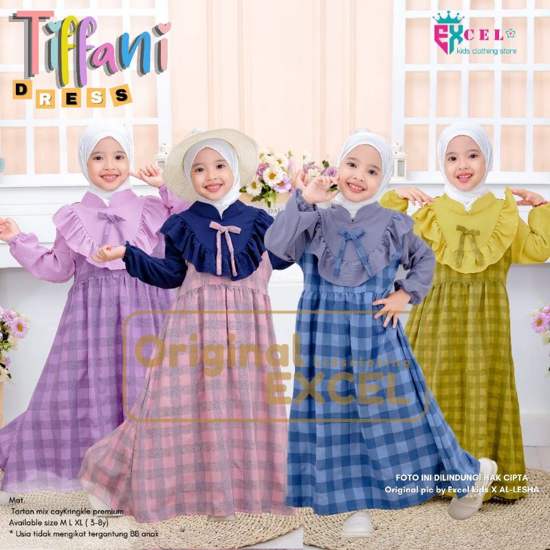 [REAL PICT] TIFFANI DRESS KIDS TARTAN MIC CRINCKLE PREMIUM GAMIS ANAK ORI BY EXCEL