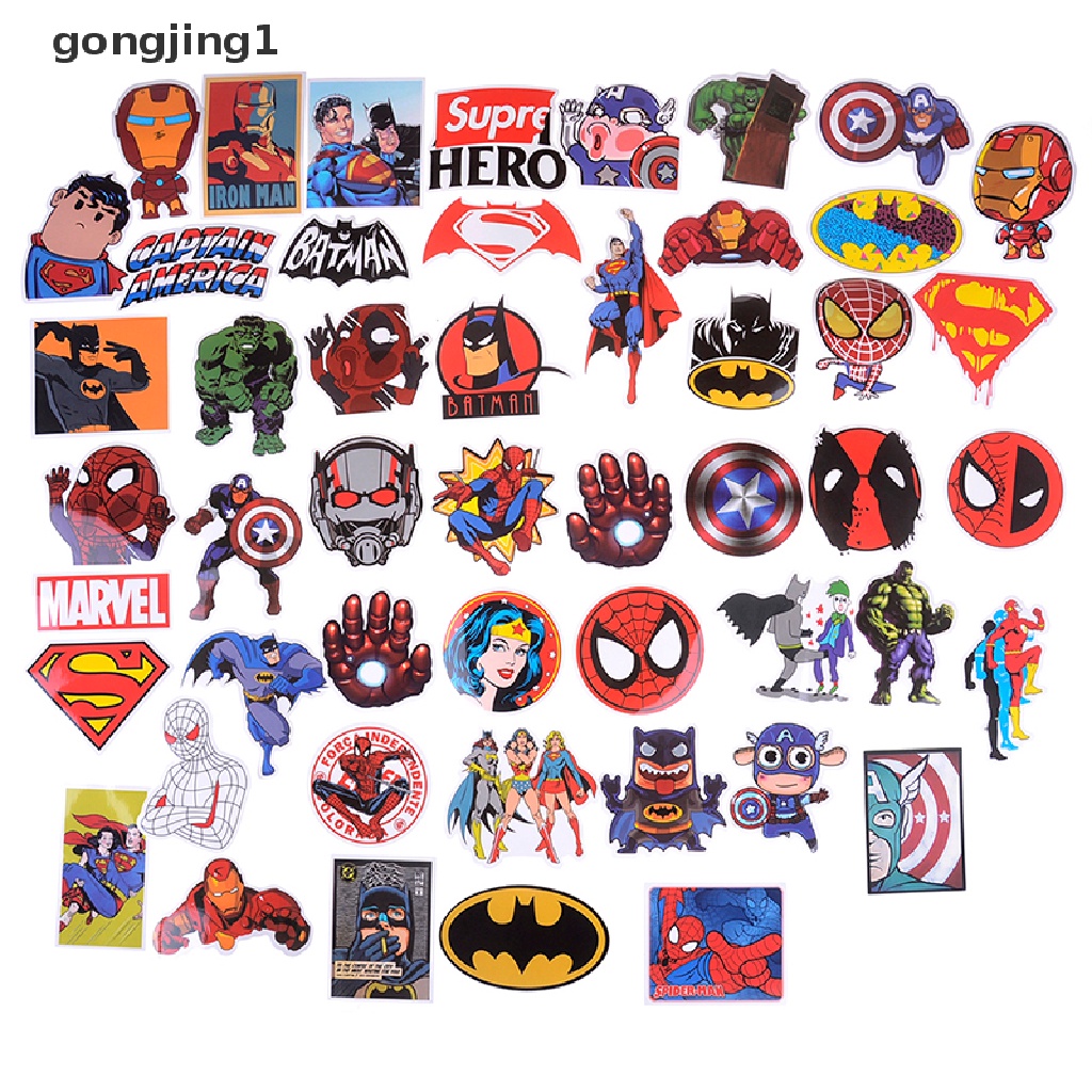 50 Pcs / set Stiker Super Hero Marvel Movies Untuk Skateboard Motor Laptop