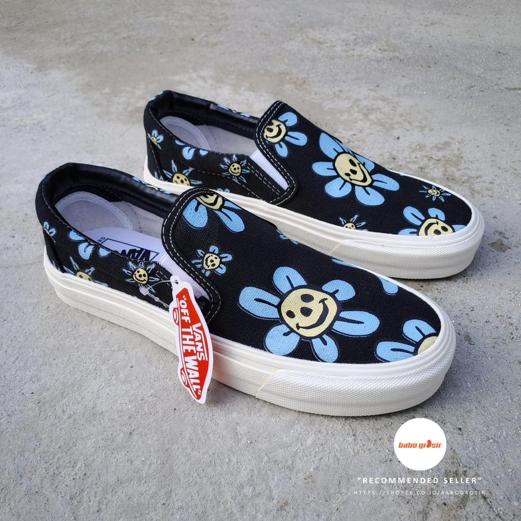 PROMO Sepatu Vans Slip On Trippy Grin Floral Black Yellow Premium Import Quality, Harga Termurah, Kualitas Terbaik