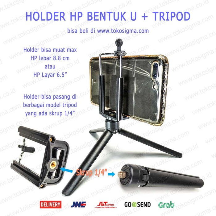 MINI TRIPOD Stand HP Handphone SMARTPHONE Clip HOLDER model U