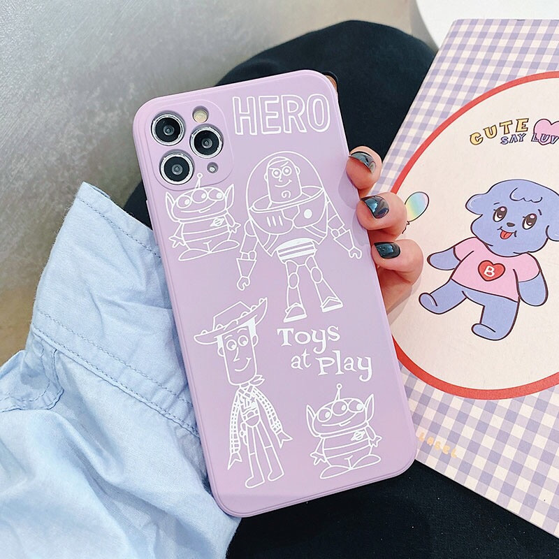 Casing Samsung A11 M11 A32 A52 A72 A50 A12 A50s A30s A02s A51 A20s A71 M40s A21s A31 A10s Cartoon Case Winnie the Pooh Funny Toys Alien Toy Story Straight Cube Cover-Y1（Purple）