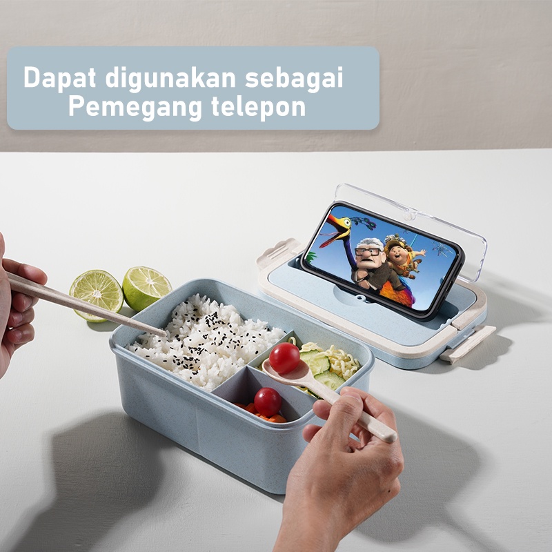 Letyeah &amp; Kaizenliving lunch box jerami kotak makan anti tumpah Tempat Makan 1500ml bpa free