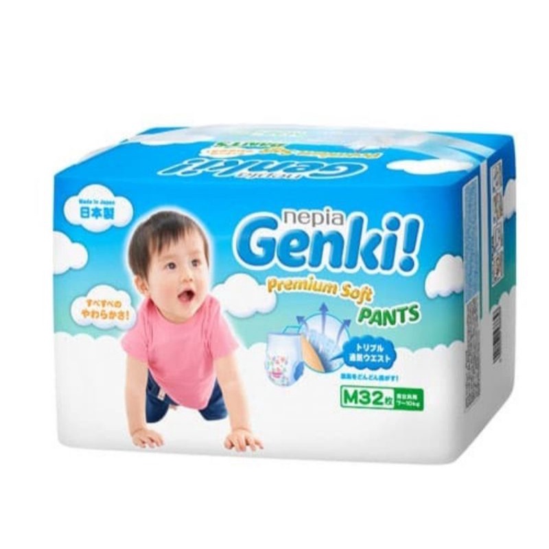 Nepia Genki Premium Soft Pants M32/Popok Celana Bayi/Diaper Bayi