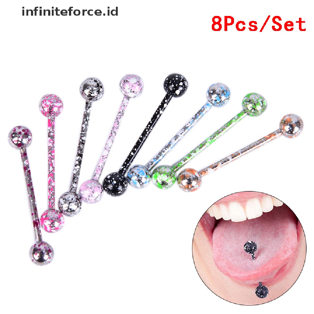 Infiniteforce.id 8pcs / Set Cincin Tindik Lidah / Tubuh Bahan Stainless Steel Warna Campur