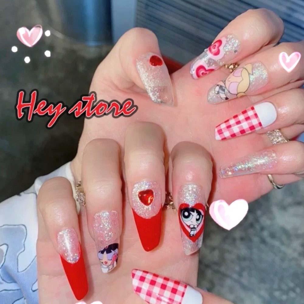 Needway Stiker Nail Art Anak Perempuan Terbang Di Langit Desain Merah Hati Nail Art Dekorasi