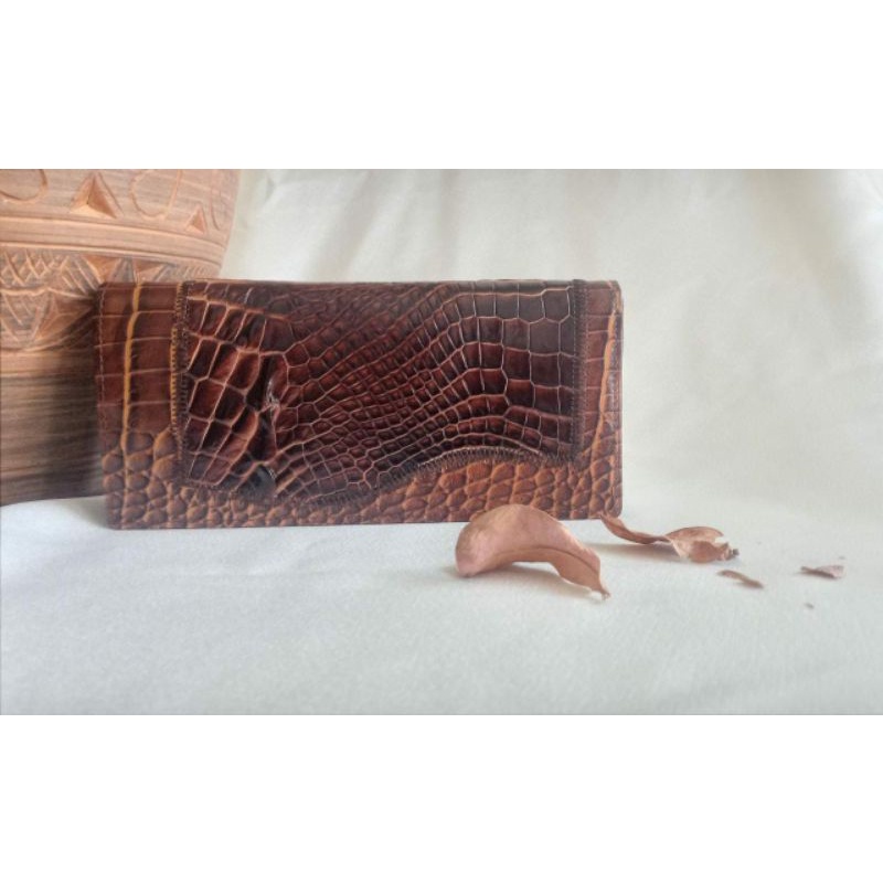 dompet panjang pria wanita kulit sapi kombinasi kulit buaya asli