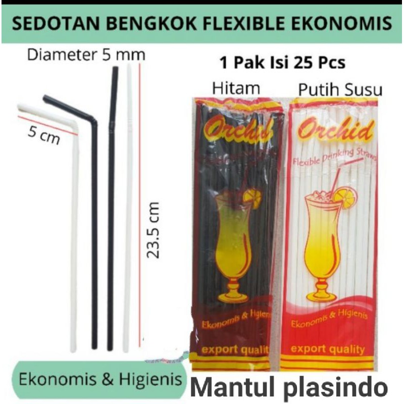 sedotan bengkok hitam &amp; putih 5mm isi 25pcs x 10pack