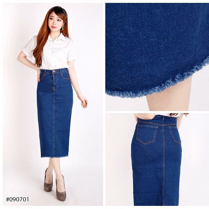 Rok Jeans Wanita Rawis Denim Jeans Stretch