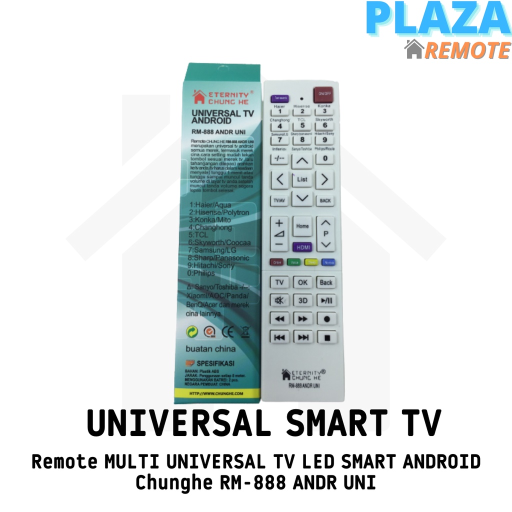 Remot / Remote MULTI UNIVERSAL TV LED SMART ANDROID Chunghe RM-888 ANDR UNI / ecer dan grosir