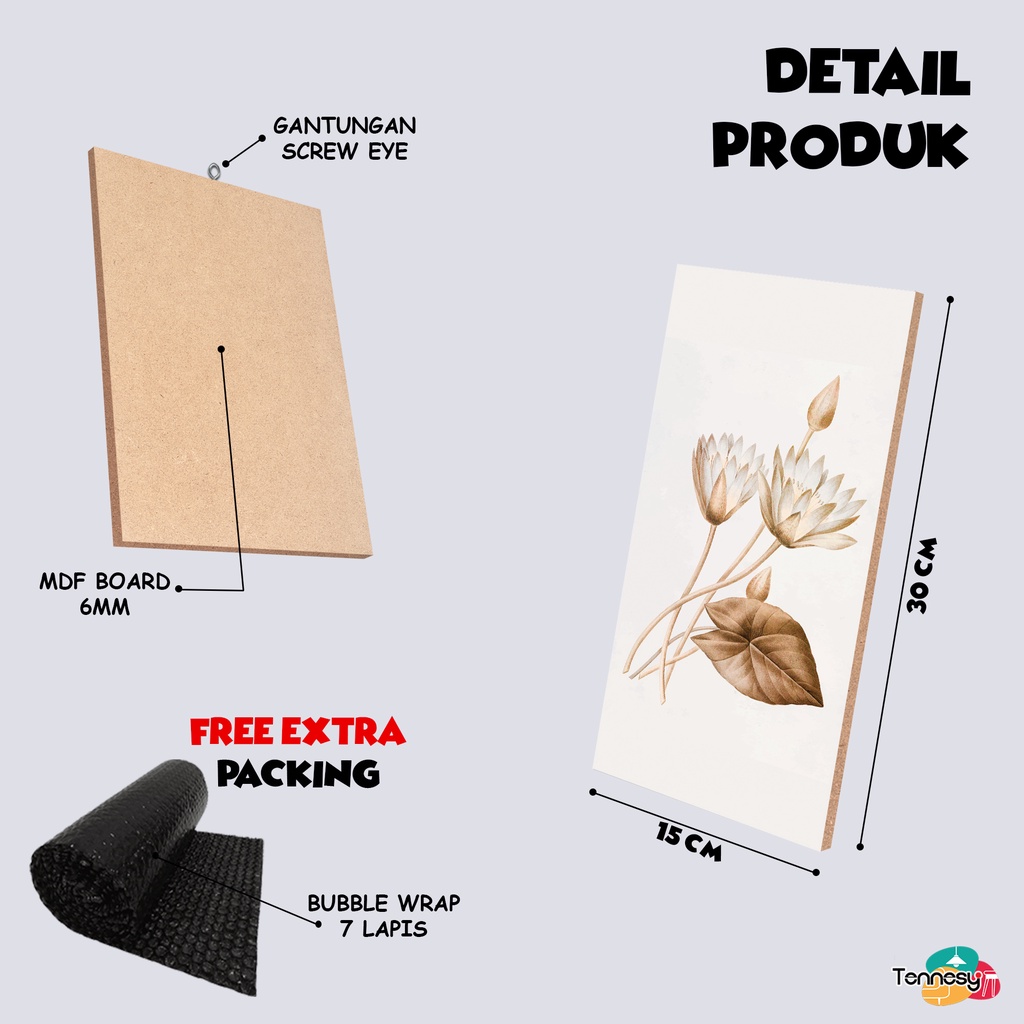 TENNESY HIASAN DINDING BUNGA FLOWER VINTAGE SHABBY 15x30CM WALL DECOR PAJANGAN KAYU POSTER DEKORASI DINDING KAMAR RUMAH