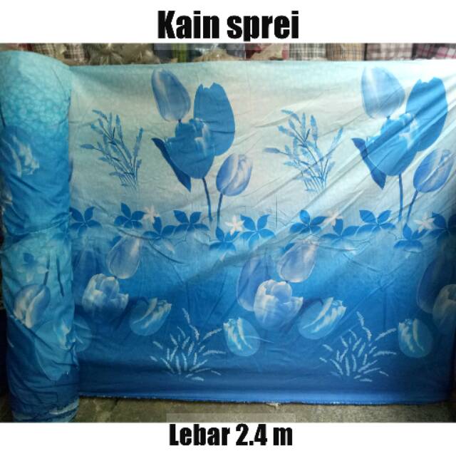 BAHAN KAIN SPREI MOTIF ABSTRACT ABSTRAK BUNGA TULIP BIRU METERAN / SPREI VINTAGE METERAN