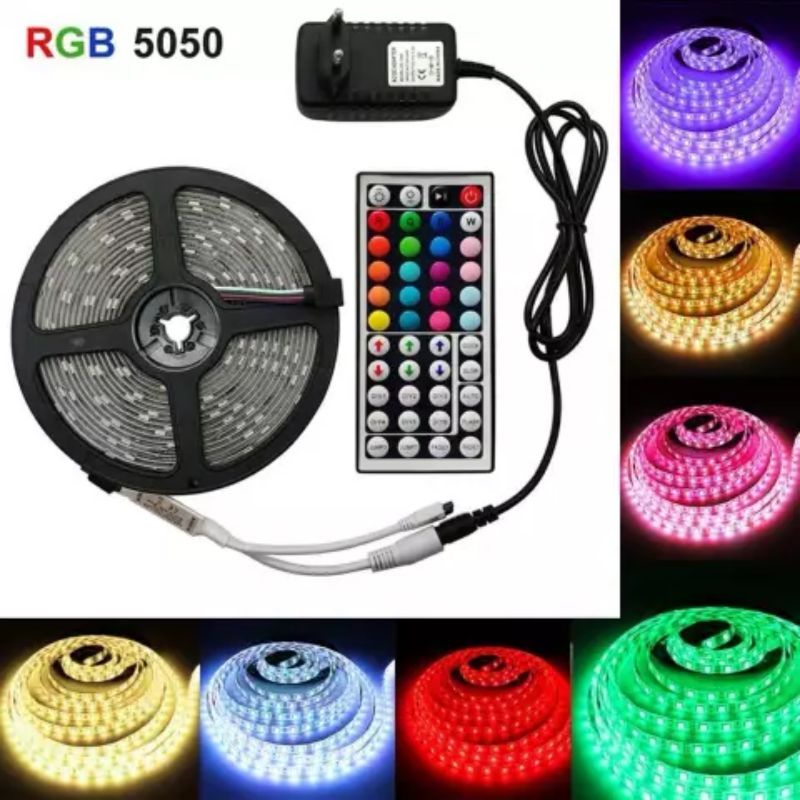 Paket LED strip 5m 10m RGB 3528 5050 Waterproof Non waterproof 5meter 10meter Indoor Outdoor Set Ledstrip Untuk luar maupun di Dalam ruangan Pariasi Mobil Cafe dll