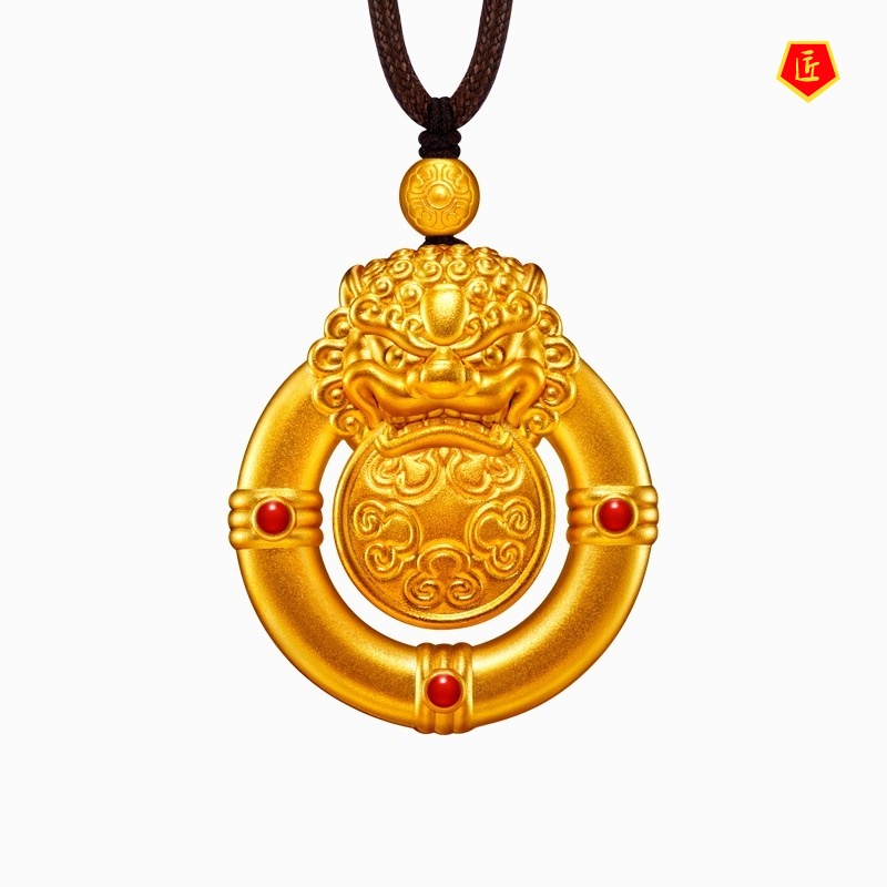 [Ready Stock]Royal Lion Safety Buckle Pendant Gold Necklace Classic Temperament