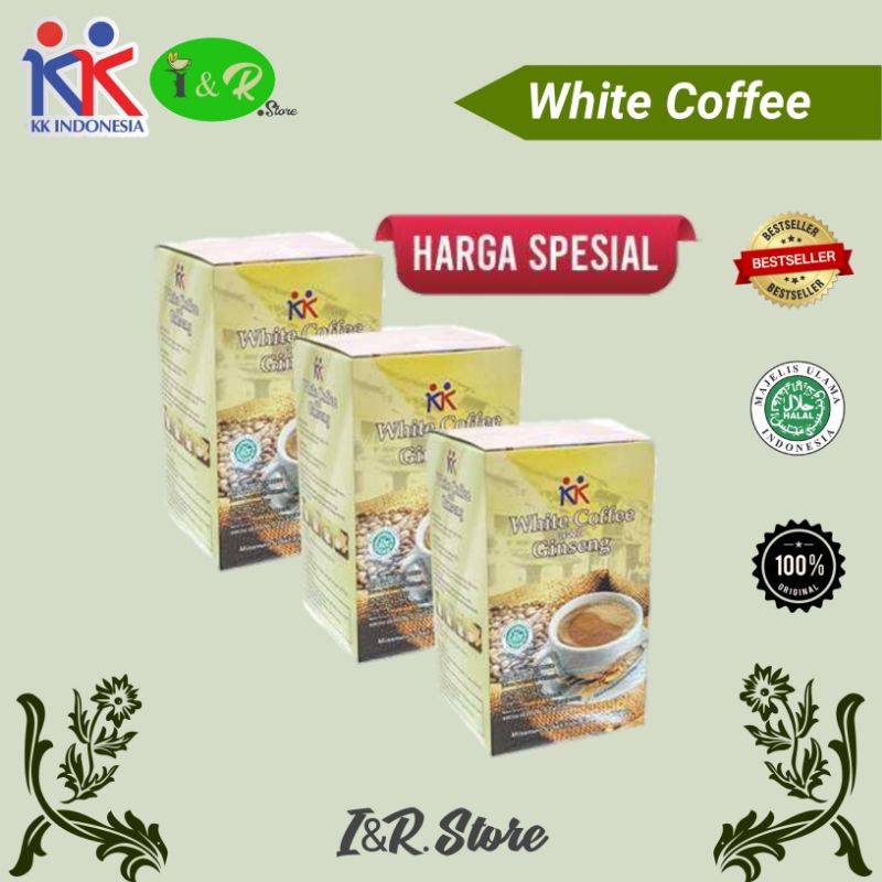 

HEMAT 3 Box KK White Coffe + Gingseng Krimer Nabati Meningkatkan Stamina Mengurangi Stres ORIGINAL