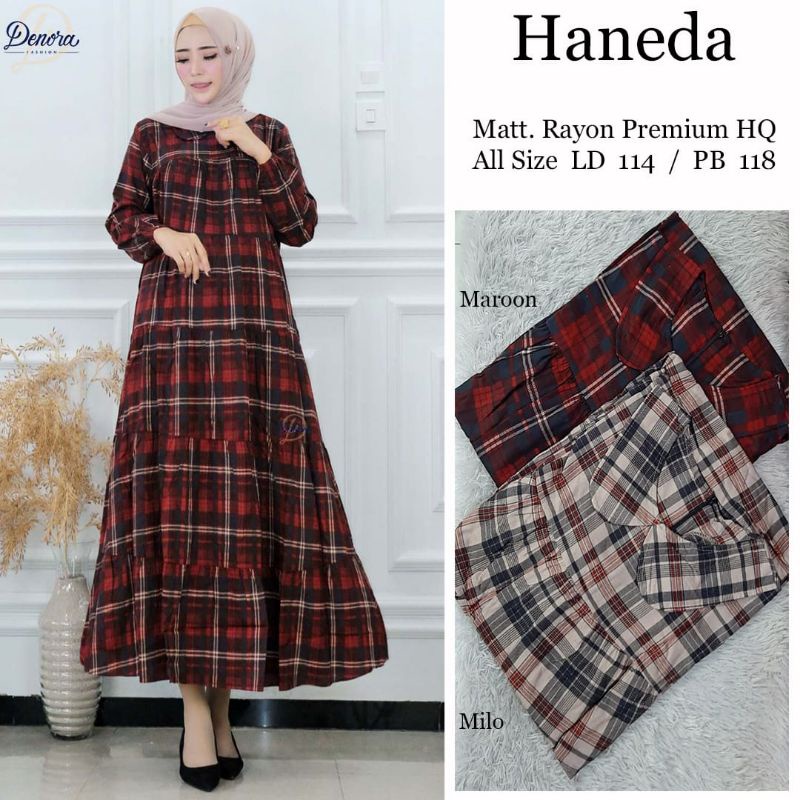 GAMIS RAYON PREMIUM MOTIF KOTAK-KOTAK FLANEL HANEDA BY DENORA