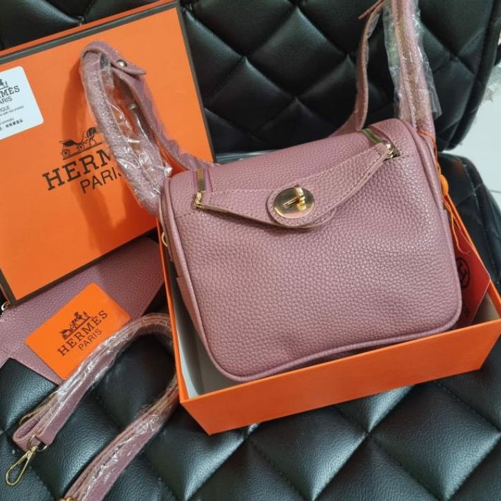 IWV TAS BRANDED FASHION SANDANG LLNDIE FREE BOX DAN POUCH SUPER MIRROR IMPORT BAHAN KULIT JERUK HL