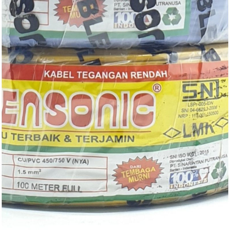 Hensonic NYA 1,5MM 100M FULL SNI FULL LMK Kabel Listrik Nya 1x1,5mm² 100M Tunggal Engkel Non Serabut