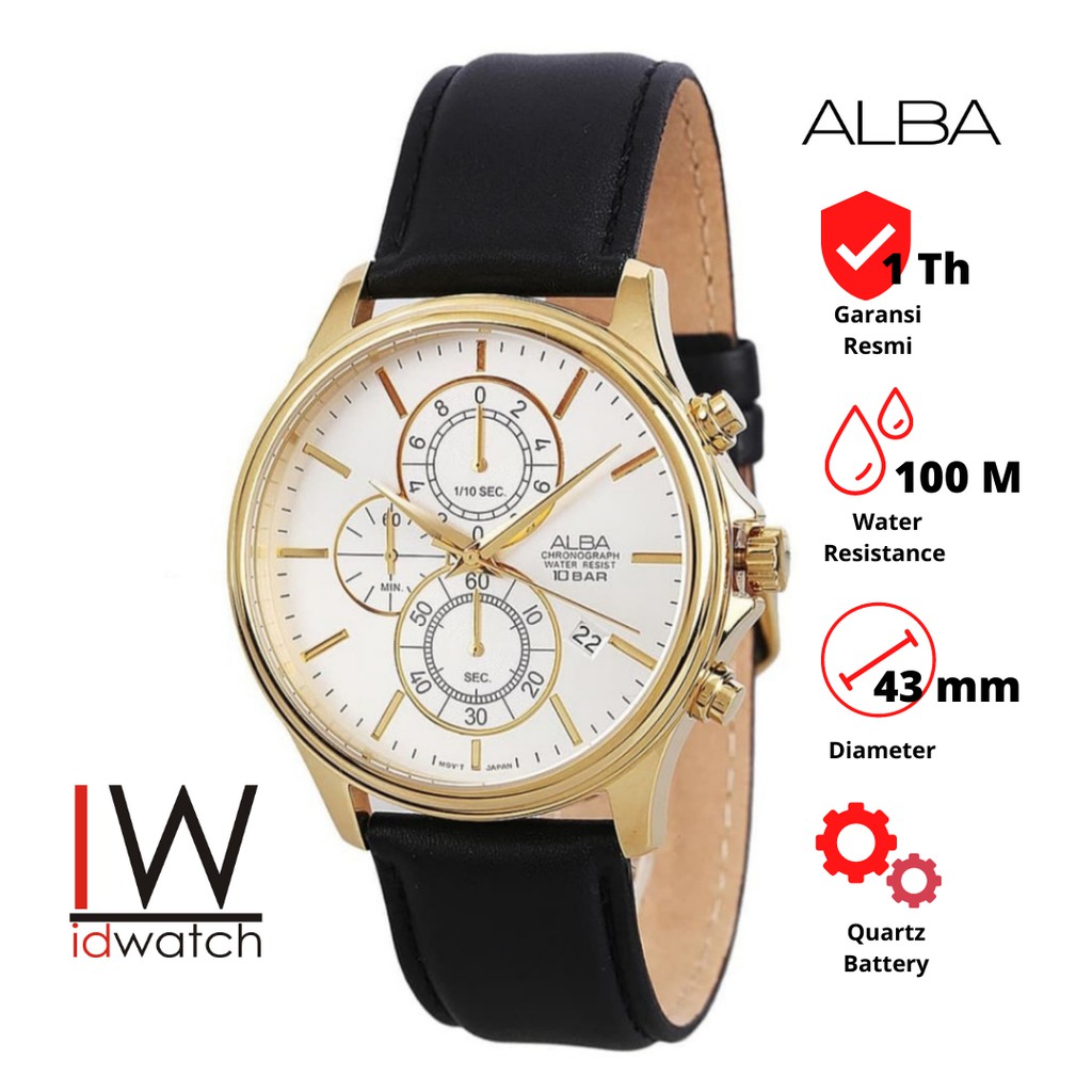 Alba Chronograph AM3416X1 Jam Tangan Pria Original AM3416 Laki Cowok Strap Kulit Leather