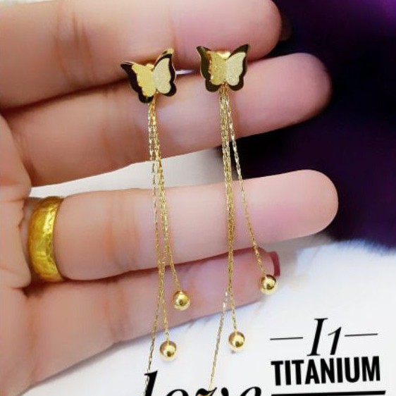 Anting Titanium Motif Kupu Juntai 5j7